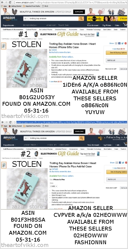 TROTTING BAY HORSE COUNTERFEIT GOODS SOLD ON AMAZON, TAKEN FROM MY ZAZZLE STORE