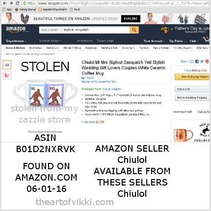 BIGFOOT SASQUATCH COUNTERFEIT GOODS SOLD ON AMAZON, TAKEN FROM MY ZAZZLE STORE