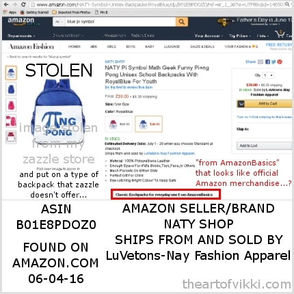 BLUE PI SYMBOL COUNTERFEIT GOODS SOLD ON AMAZON, TAKEN FROM MY ZAZZLE STORE