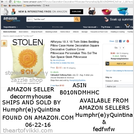 SOL THE SUN PILLOW COUNTERFEIT GOODS SOLD ON AMAZON, TAKEN FROM MY ZAZZLE STORE